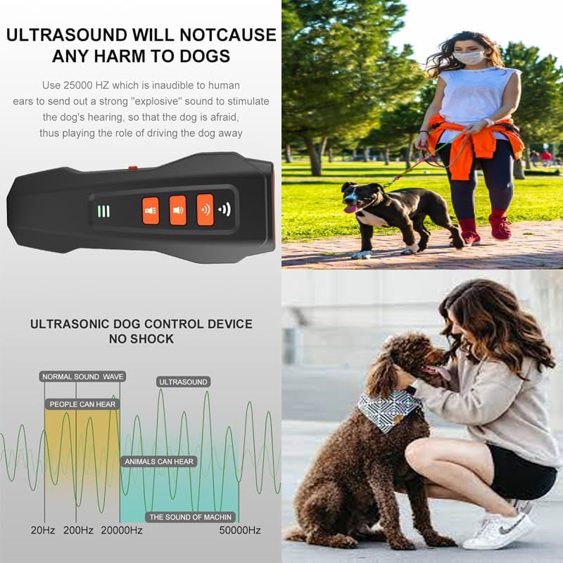 Dog Bark Deterrent Device, 3-In-1 Rechargable Ultrasonic Training Tool for Dogs, Safe and Easy to Use anti Bark Tool for Unwanted Dog Behavior